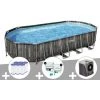 Kit Piscine Tubulaire Ovale Bestway Power Steel Décor Bois 7,32 X 3,66 X 1,22 M + 6 Cartouches De Filtration + Kit De Traitement Au Chlore + Pompe à Chaleur -BESTWAY Soldes Boutique 55406523 1
