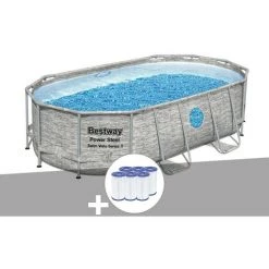 Kit Piscine Tubulaire Ovale Bestway Power Steel SwimVista Avec Hublots 4,27 X 2,50 X 1,00 M + 6 Cartouches De Filtration