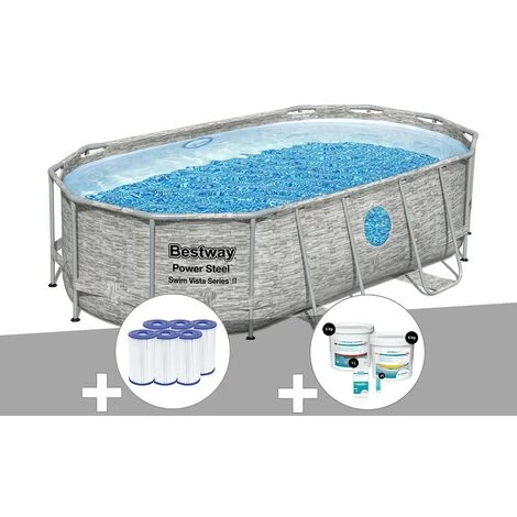 Kit Piscine Tubulaire Ovale Bestway Power Steel SwimVista Avec Hublots 4,27 X 2,50 X 1,00 M + 6 Cartouches De Filtration + Kit De Traitement Au Chlore 3 Kit Piscine Tubulaire Ovale Bestway Power Steel SwimVista Avec Hublots 4,27 X 2,50 X 1,00 M + 6 Cartouches De Filtration + Kit De Traitement Au Chlore