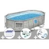 Kit Piscine Tubulaire Ovale Bestway Power Steel SwimVista Avec Hublots 4,27 X 2,50 X 1,00 M + 6 Cartouches De Filtration + Kit De Traitement Au Chlore + Kit D'entretien Deluxe