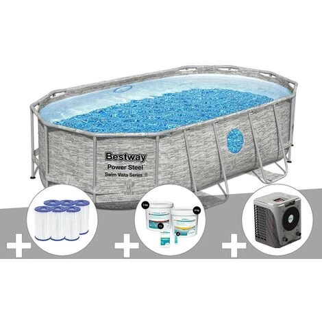 Kit Piscine Tubulaire Ovale Bestway Power Steel SwimVista Avec Hublots 4,27 X 2,50 X 1,00 M + 6 Cartouches De Filtration + Kit De Traitement Au Chlore + Pompe à Chaleur 3 Kit Piscine Tubulaire Ovale Bestway Power Steel SwimVista Avec Hublots 4,27 X 2,50 X 1,00 M + 6 Cartouches De Filtration + Kit De Traitement Au Chlore + Pompe à Chaleur