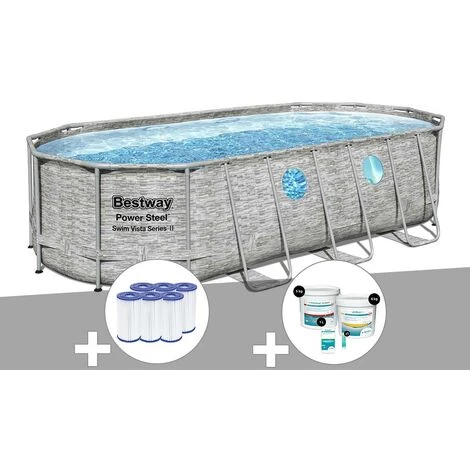 Kit Piscine Tubulaire Ovale Bestway Power Steel SwimVista Avec Hublots 5,49 X 2,74 X 1,22 M + 6 Cartouches De Filtration + Kit De Traitement Au Chlore 3 Kit Piscine Tubulaire Ovale Bestway Power Steel SwimVista Avec Hublots 5,49 X 2,74 X 1,22 M + 6 Cartouches De Filtration + Kit De Traitement Au Chlore