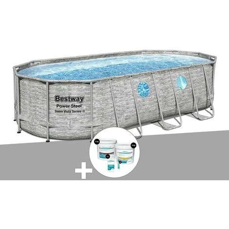 Kit Piscine Tubulaire Ovale Bestway Power Steel SwimVista Avec Hublots 5,49 X 2,74 X 1,22 M + Kit De Traitement Au Chlore 3 Kit Piscine Tubulaire Ovale Bestway Power Steel SwimVista Avec Hublots 5,49 X 2,74 X 1,22 M + Kit De Traitement Au Chlore