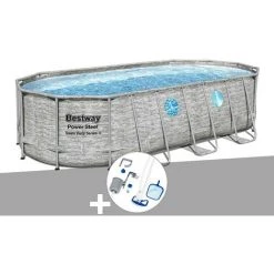Kit Piscine Tubulaire Ovale Bestway Power Steel SwimVista Avec Hublots 5,49 X 2,74 X 1,22 M + Kit D'entretien Deluxe