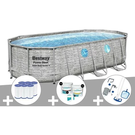 Kit Piscine Tubulaire Ovale Bestway Power Steel SwimVista Avec Hublots 5,49 X 2,74 X 1,22 M + 6 Cartouches De Filtration + Kit De Traitement Au Chlore + Kit D'entretien Deluxe 3 Kit Piscine Tubulaire Ovale Bestway Power Steel SwimVista Avec Hublots 5,49 X 2,74 X 1,22 M + 6 Cartouches De Filtration + Kit De Traitement Au Chlore + Kit D'entretien Deluxe