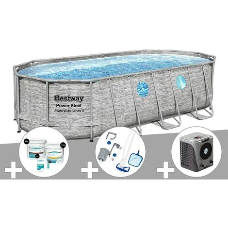 Kit Piscine Tubulaire Ovale Bestway Power Steel SwimVista Avec Hublots 5,49 X 2,74 X 1,22 M + Kit De Traitement Au Chlore + Kit D'entretien Deluxe + Pompe à Chaleur 3 Kit Piscine Tubulaire Ovale Bestway Power Steel SwimVista Avec Hublots 5,49 X 2,74 X 1,22 M + Kit De Traitement Au Chlore + Kit D'entretien Deluxe + Pompe à Chaleur