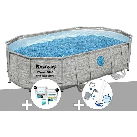 Kit Piscine Tubulaire Ovale Bestway Power Steel SwimVista Avec Hublots 4,88 X 3,05 X 1,07 M + Kit De Traitement Au Chlore + Kit D'entretien Deluxe 3 Kit Piscine Tubulaire Ovale Bestway Power Steel SwimVista Avec Hublots 4,88 X 3,05 X 1,07 M + Kit De Traitement Au Chlore + Kit D'entretien Deluxe