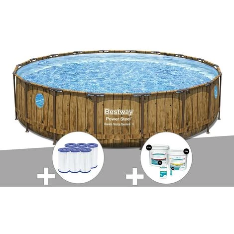 Kit Piscine Tubulaire Ronde Bestway Power Steel Avec Hublots 5,49 X 1,22 M + 6 Cartouches De Filtration + Kit De Traitement Au Chlore 3 Kit Piscine Tubulaire Ronde Bestway Power Steel Avec Hublots 5,49 X 1,22 M + 6 Cartouches De Filtration + Kit De Traitement Au Chlore