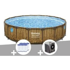 Kit Piscine Tubulaire Ronde Bestway Power Steel Avec Hublots 5,49 X 1,22 M + 6 Cartouches De Filtration + Pompe à Chaleur