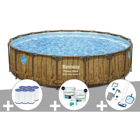 Kit Piscine Tubulaire Ronde Bestway Power Steel Avec Hublots 5,49 X 1,22 M + 6 Cartouches De Filtration + Kit De Traitement Au Chlore + Kit D'entretien Deluxe 3 Kit Piscine Tubulaire Ronde Bestway Power Steel Avec Hublots 5,49 X 1,22 M + 6 Cartouches De Filtration + Kit De Traitement Au Chlore + Kit D'entretien Deluxe