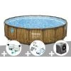 Kit Piscine Tubulaire Ronde Bestway Power Steel Avec Hublots 5,49 X 1,22 M + Kit De Traitement Au Chlore + Kit D'entretien Deluxe + Pompe à Chaleur