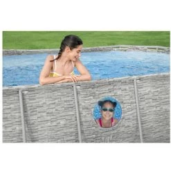 Pack BESTWAY Piscine Tubulaire Ovale - SwimVista - 427 X 250 X 100 Cm - Motif Rotin - Robot Aspirateur Autonome Frisbee - Kit De Traitement De L'eau - Gris -BESTWAY Soldes Boutique 55525077 3