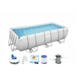Pack BESTWAY Piscine Tubulaire Rectangulaire - Power Steel - 404 X 201 X 100 Cm - Robot Aspirateur Autonome Frisbee - Kit De Traitement De L'eau - Blanc