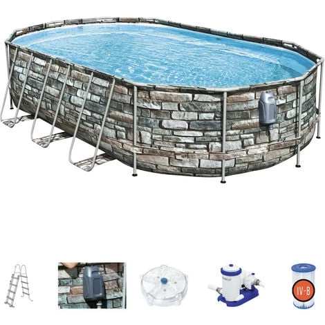 Piscine Hors-sol Tubulaire Bestway Power Steel Oval Imitation Pierre 610x366x122 Cm Épurateur à Cartouche De 9 463 L/H Échelle 3 Piscine Hors-sol Tubulaire Bestway Power Steel Oval Imitation Pierre 610x366x122 Cm Épurateur à Cartouche De 9 463 L/H Échelle