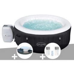 Kit Spa Gonflable Bestway Lay-Z-Spa Miami Rond Airjet 4 Places + Ensemble Mobilier 4 Modules + Kit Traitement Brome
