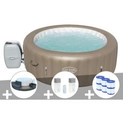 Kit Spa Gonflable Bestway Lay-Z-Spa Palm Springs Rond Airjet 4/6 Places + Ensemble Mobilier + 6 Filtres + Kit Traitement Brome