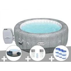 Kit Spa Gonflable Bestway Lay-Z-Spa Honolulu Rond Airjet 4/6 Places + Ensemble Mobilier + 6 Filtres + Kit Traitement Brome