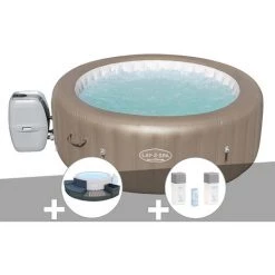 Kit Spa Gonflable Bestway Lay-Z-Spa Palm Springs Rond Airjet 4/6 Places + Ensemble Mobilier + Kit Traitement Brome