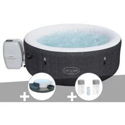 Kit Spa Gonflable Bestway Lay-Z-Spa Havana Rond Airjet 2/4 Places + Ensemble Mobilier 4 Modules + Kit Traitement Brome