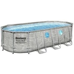 Piscine Hors Sol - BESTWAY - Power Steel SwimVista - Ovale - Motif Rotin Avec Hublots - 549 X 274 X 122 Cm