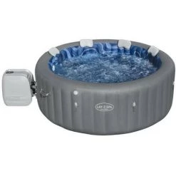Spa Gonflable BESTWAY - Lay-Z-Spa Santorini - 5 A 7 Places -Rond (Livré Avec 5 Appuie-tete Rembourrés + 2 LED A Eau ColorJet)