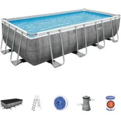 Kit Piscine Hors Sol Tubulaire BESTWAY Power Steel™- 488 X 244 X 122 Cm - Rectangulaire (Avec échelle, Bâche, épurateur A C