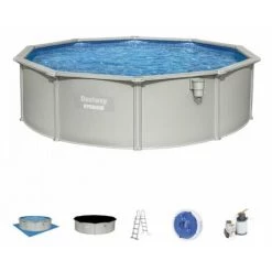 Kit Piscine Acier Bestway HYDRIUM Grise Ronde 460x120cm Filtration à Sable échelle Tapis
