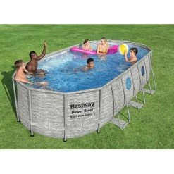 Piscine Tubulaire 549 X 274 X 122 Cm BESTWAY Ovale Power Steel Hublots Echelle Bâche 4 Saisons Piscine Hors Sol Grise -BESTWAY Soldes Boutique 60805372 3