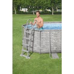 Piscine Tubulaire 549 X 274 X 122 Cm BESTWAY Ovale Power Steel Hublots Echelle Bâche 4 Saisons Piscine Hors Sol Grise -BESTWAY Soldes Boutique 60805372 4