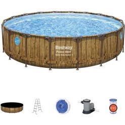 Piscine Tubulaire Ø 549 X 122 Cm Ronde BESTWAY Power Steel Swim Vista Avec Hublots Piscine Hors Sol Effet Bois -BESTWAY Soldes Boutique 60806394 2
