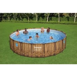 Piscine Tubulaire Ø 549 X 122 Cm Ronde BESTWAY Power Steel Swim Vista Avec Hublots Piscine Hors Sol Effet Bois -BESTWAY Soldes Boutique 60806394 3