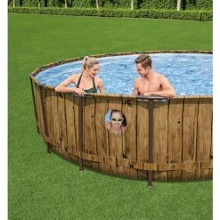Piscine Tubulaire Ø 549 X 122 Cm Ronde BESTWAY Power Steel Swim Vista Avec Hublots Piscine Hors Sol Effet Bois -BESTWAY Soldes Boutique 60806394 4