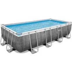 Piscine Tubulaire 488 X 244 X 122 Cm BESTWAY Hors Sol Rectangulaire Power Steel Effet Rotin