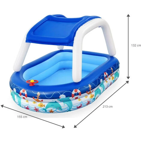 Piscine Gonflable Pour Enfants Bestway 213x155x132 Cm Bateau Bleu Avec Auvent Et Gouvernail Sonnette Plus De 3 Ans 4 Piscine Gonflable Pour Enfants Bestway 213x155x132 Cm Bateau Bleu Avec Auvent Et Gouvernail Sonnette Plus De 3 Ans â Image 2