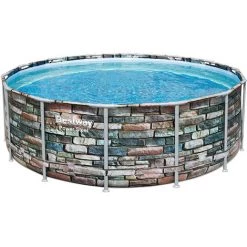 Piscine Tubulaire Bestway Power Steel Stone Ronde 4,27 X 1,22 M - Gris